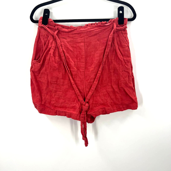 a love's a Red / Orange  Boho Lagen Look Shorts Linen Cotton Blend Women's 10 - Picture 1 of 8